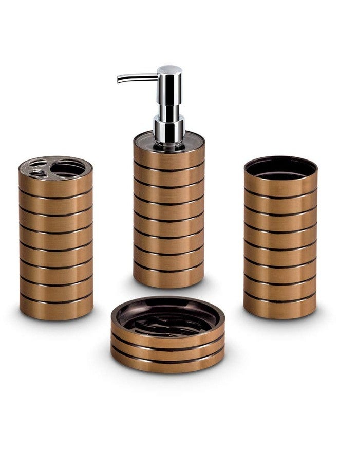 Freelance Miami Polystyrene Bathroom Accessories Set of 4, Copper - Liquid Handwash Soap Dispenser, Brush/Toothbrush Holder, Tumbler, Dish - Plastic Bathroom Set for Wash Basin - Stronger than Ceramic - Image 1